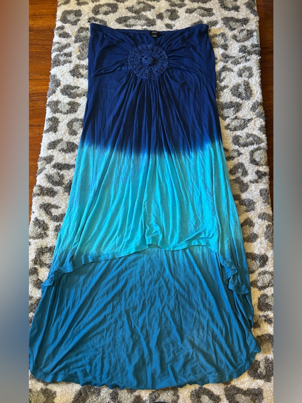 Ombre Blue High-Low Strapless Maxi Dress Swim Cover
